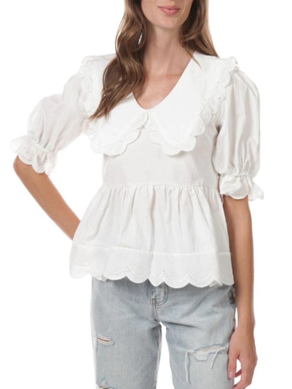 VON MAUR: Peter Pan Collar Cotton Blouse
